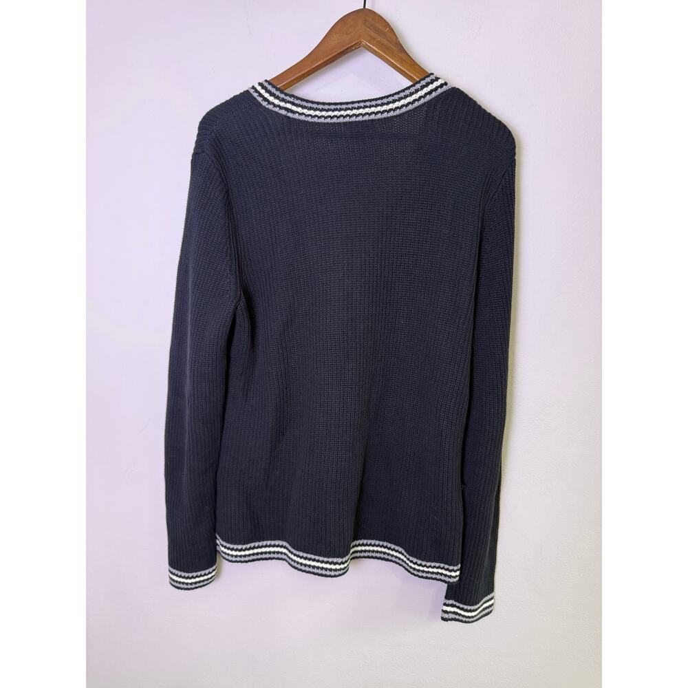 Talbots Womens M Black White Cotton Knit Cardigan Striped Trim Preppy Nautical - Picture 6 of 8